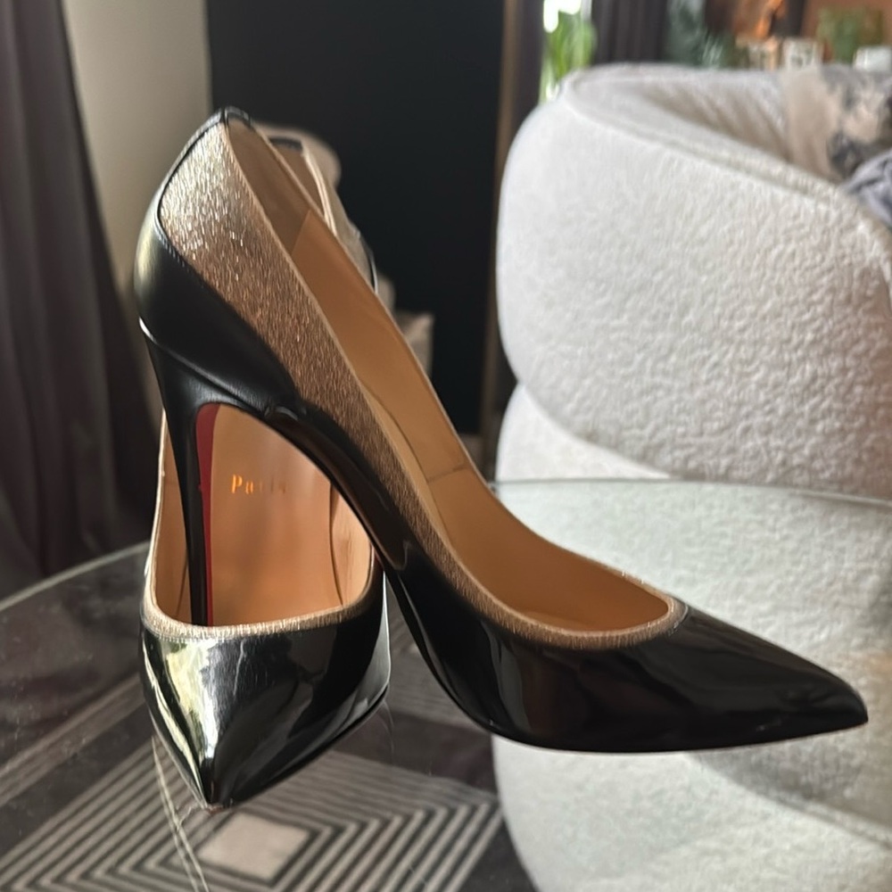 Christian Louboutin Multi Toned Black and Gold Tucksick Heels